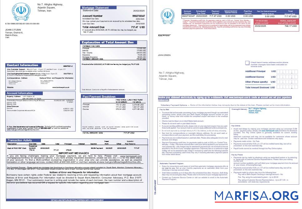 Blank Iran Bank Sepah mortgage statement in Word and PDF fromats 1 2 template